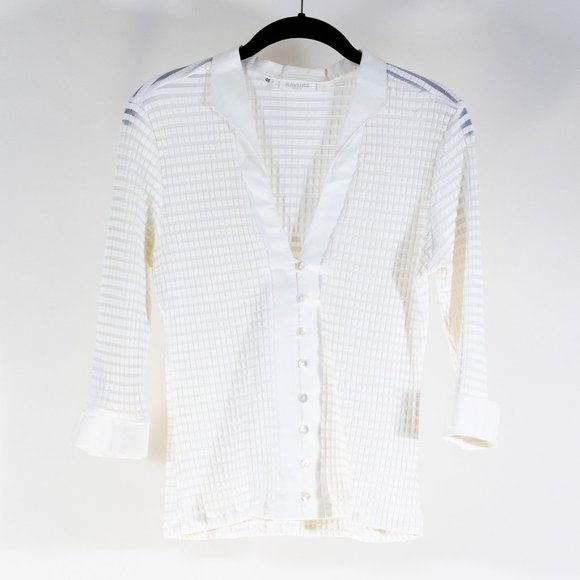 VINTAGE French Off-White Sheer Work Blouse (sz:S) - Picture 1 of 3
